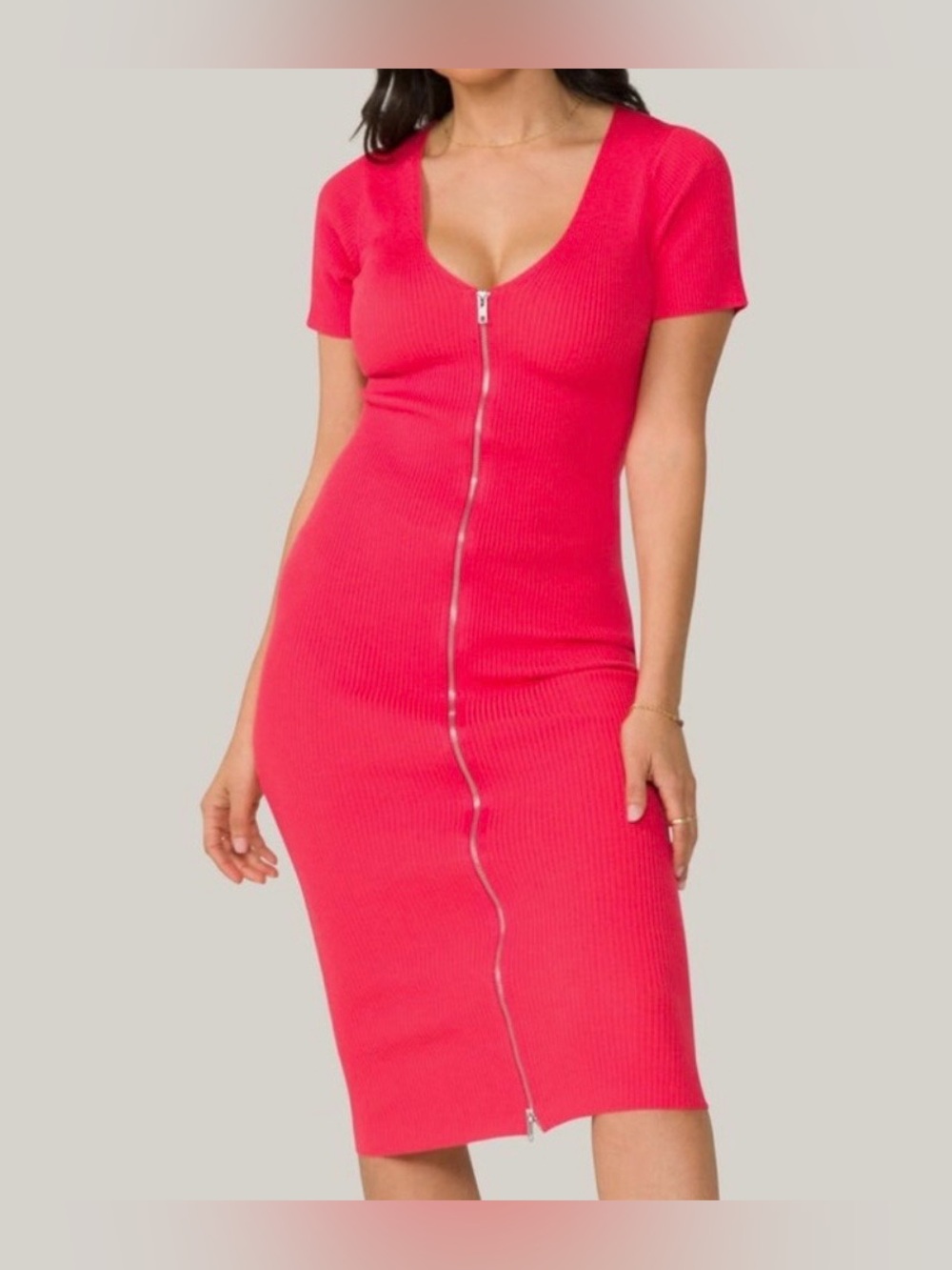 Alala Cambria Zip Ribbed Knit Coral Dress